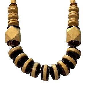 RARE 80s Wood and Coconut Bead STATEMENT Necklace